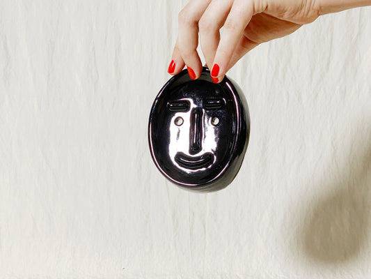 Ceramic Face Soap Dish - Glossy Black