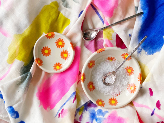 Pre-Order: Trinket Ring Dish - "Daisy" Flower Pattern - Orange