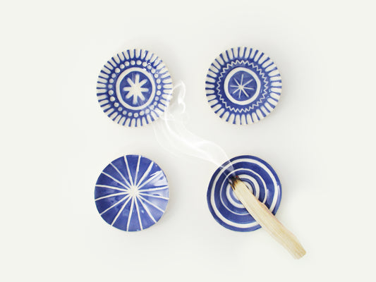Blue Carved Ring Dish / Incense Holder