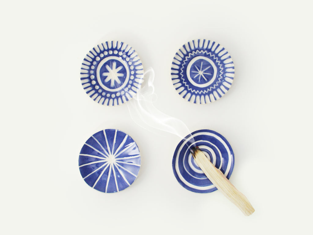 Blue Carved Ring Dish / Incense Holder