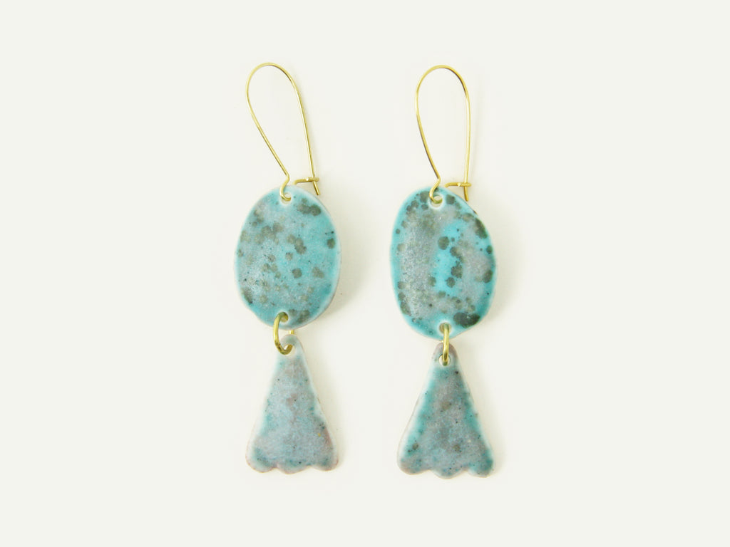 Porcelain Scallop Statement Earrings / Double Drop in Turquoise
