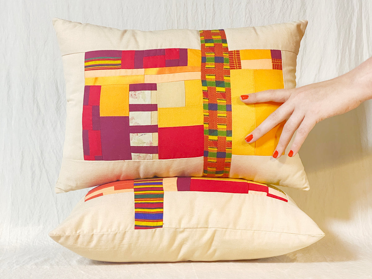 Patchwork Quilted Bolster Pillow (7x12)