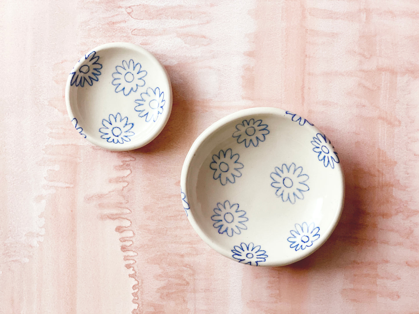Pre-Order: Trinket Ring Dish - "Daisy" Flower Pattern - Fine Cobalt Blue