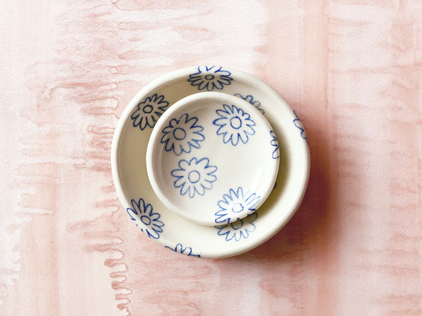 Pre-Order: Trinket Ring Dish - "Daisy" Flower Pattern - Fine Cobalt Blue
