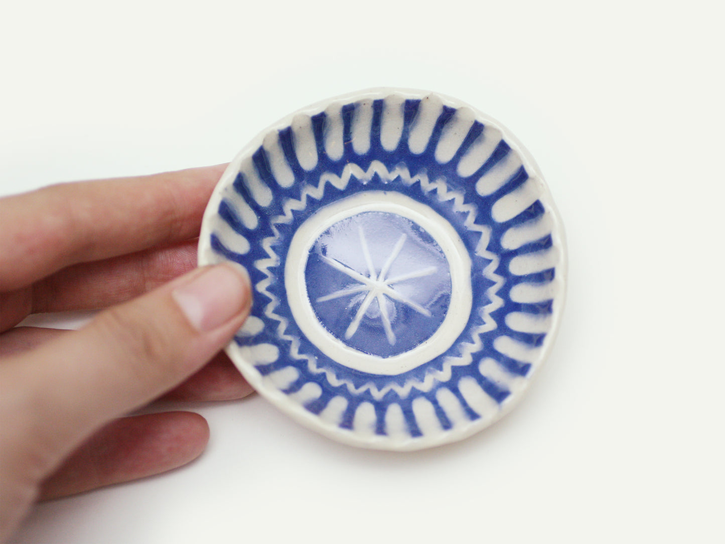 Blue Carved Ring Dish / Incense Holder