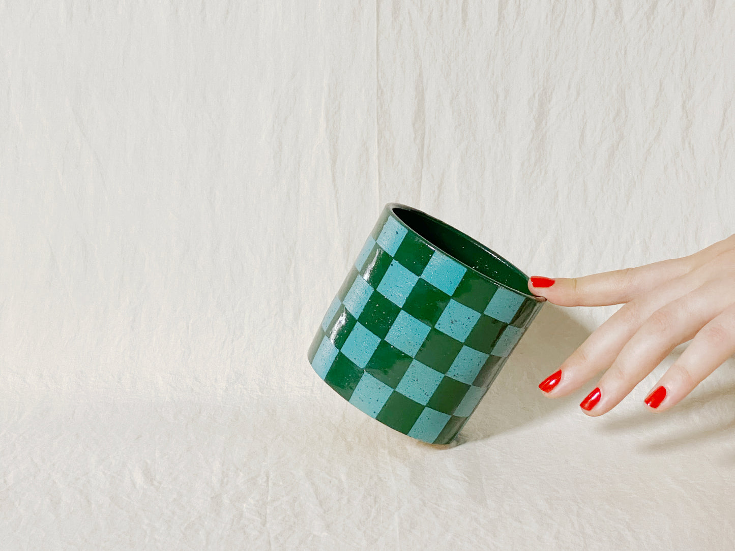 Checkered Cup - Turquoise & Green