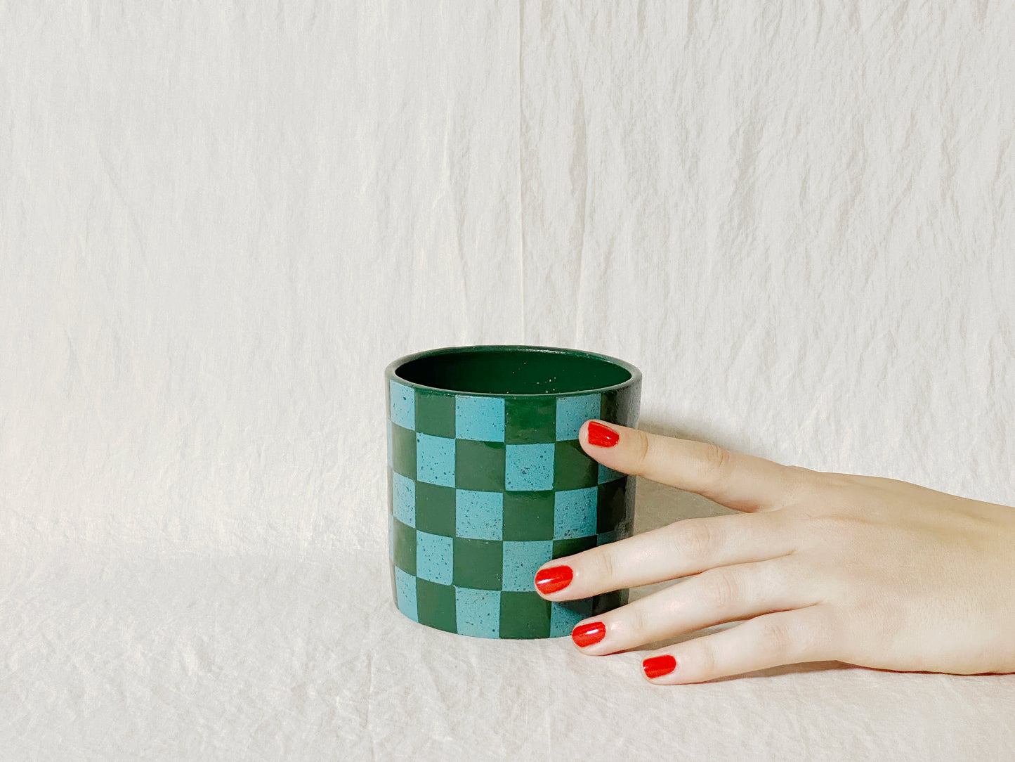 Checkered Cup - Turquoise & Green