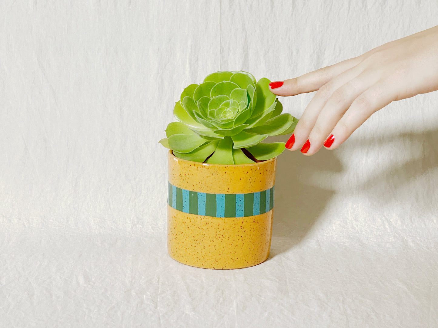 Stripes Planter  - Orange & Turquoise