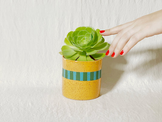 Stripes Planter  - Orange & Turquoise