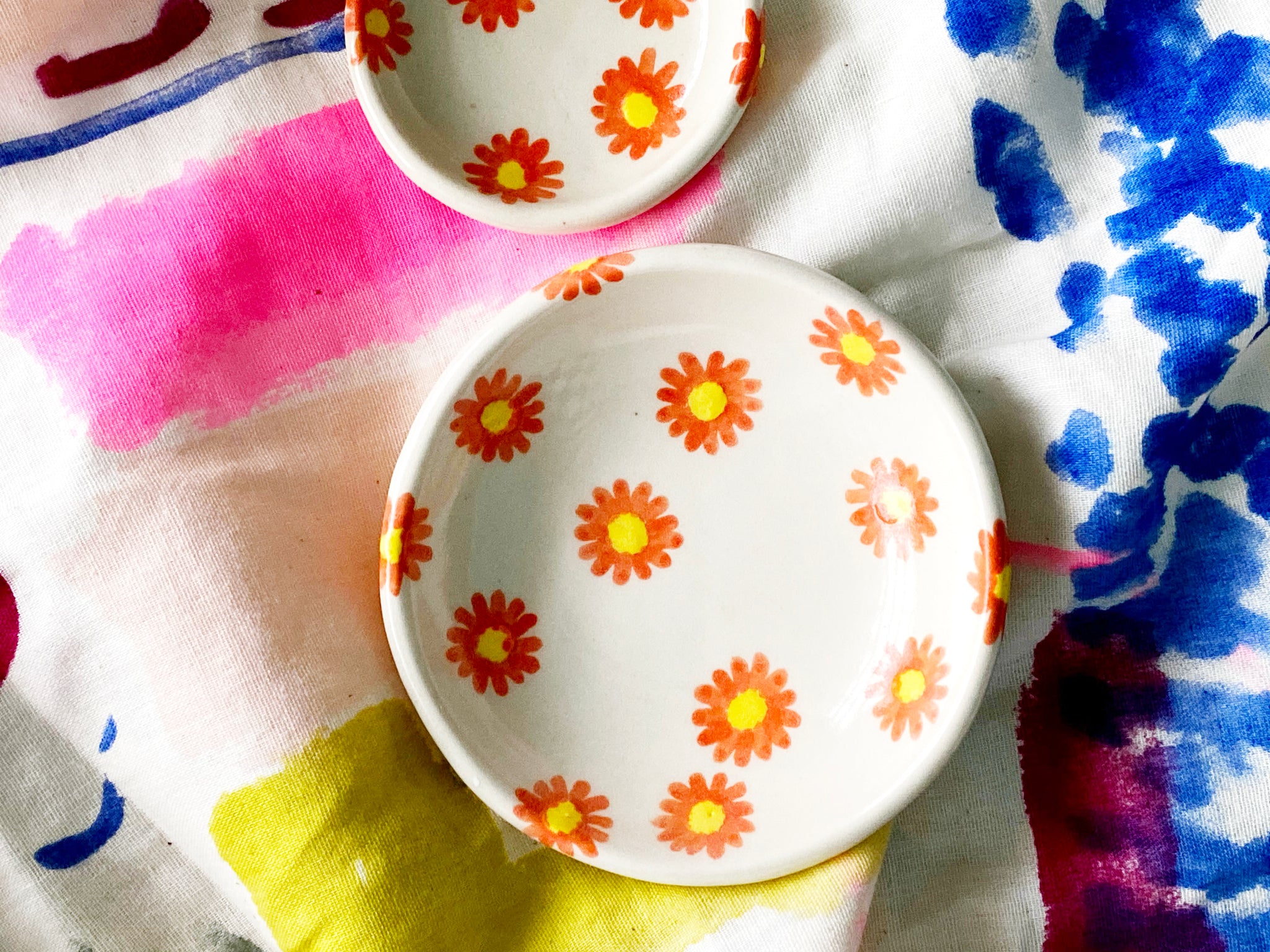 Pre-Order: Trinket Ring Dish - "Daisy" Flower Pattern - Orange