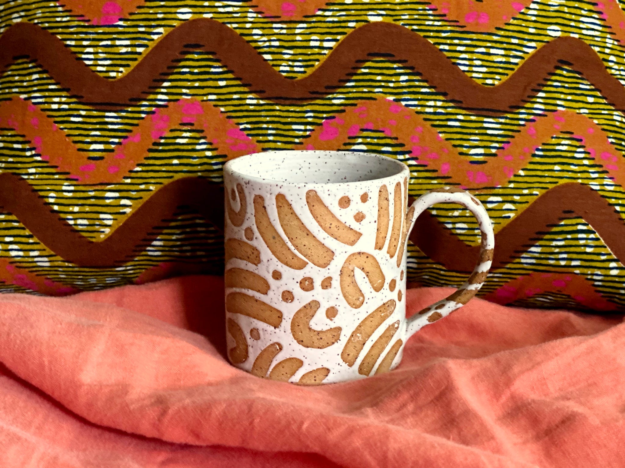 A WAYS AWAY  Handmade Mug - Jot Pattern - White