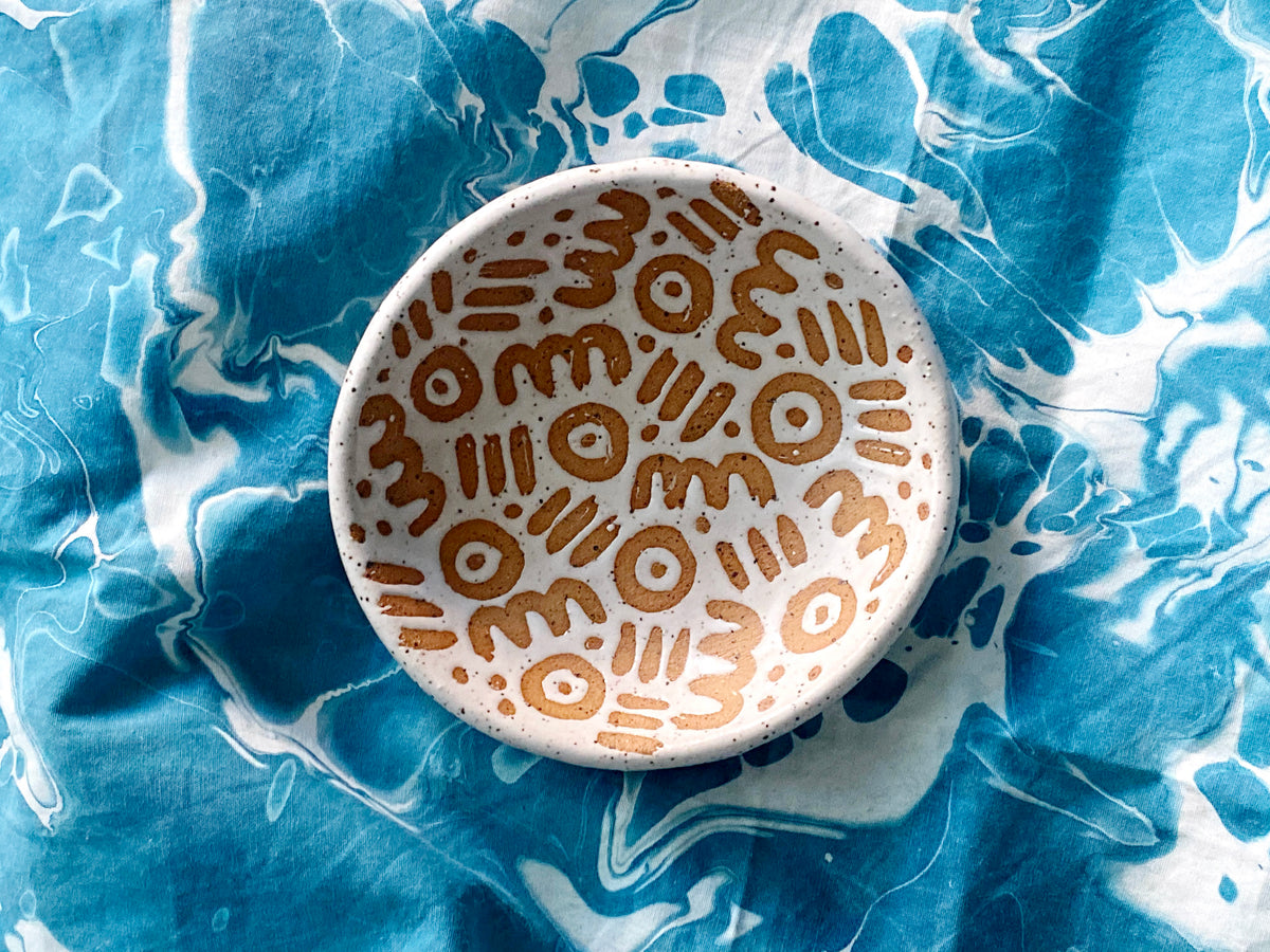 Pre-Order: Large "Doodle" Trinket Ring Dish - Small Pattern - White
