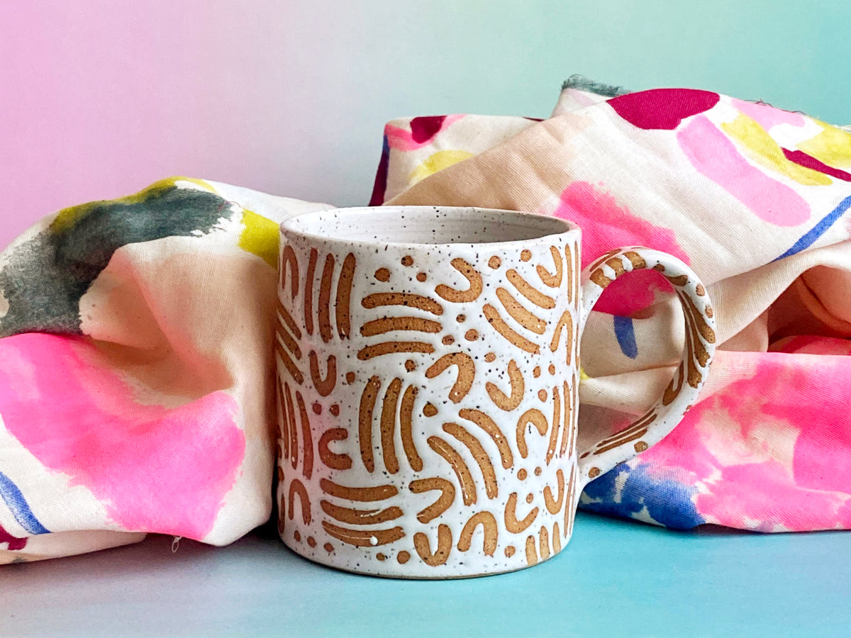 Pre-Order: "Jot" Mug - Small Pattern - White