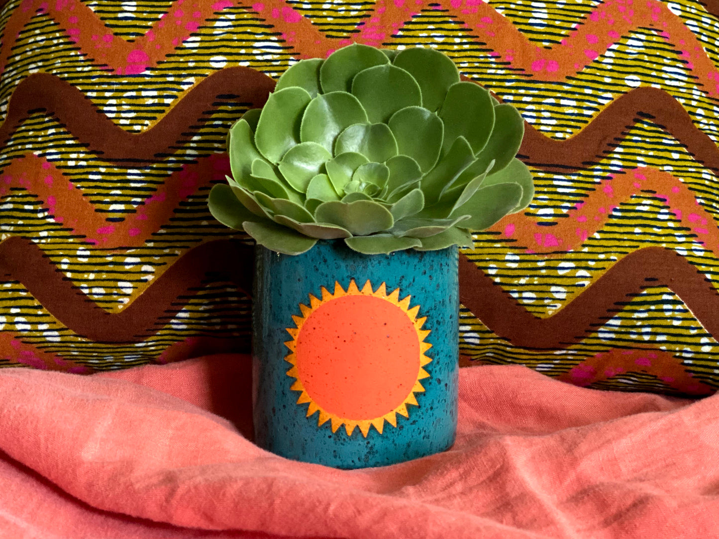 Pre-Order: "Soleil" Sun Planter / Pot - Orange and Turquoise