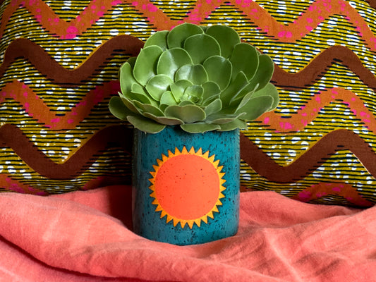 Pre-Order: "Soleil" Sun Planter / Pot - Orange and Turquoise